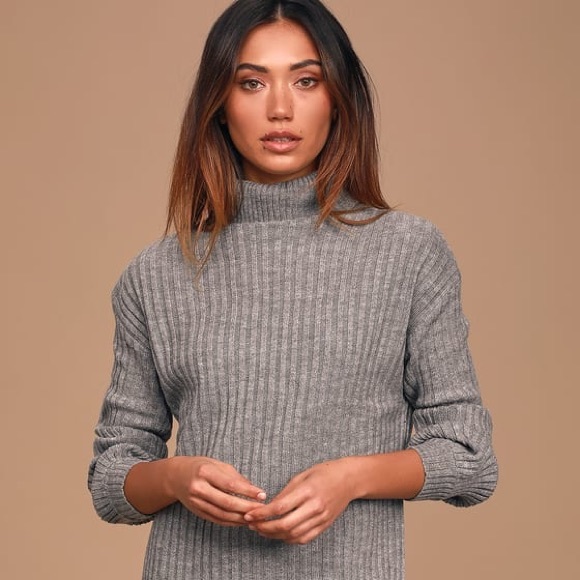 Lulus Grey Ribbed Sweater Dress Size Small - Picture 2 of 8